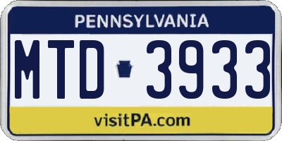 PA license plate MTD3933