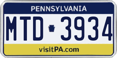 PA license plate MTD3934