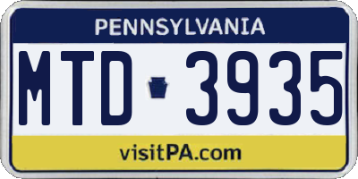 PA license plate MTD3935