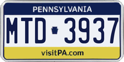 PA license plate MTD3937