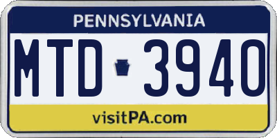 PA license plate MTD3940