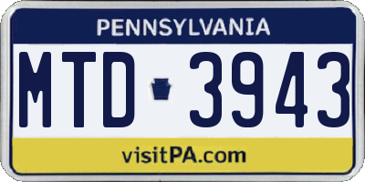 PA license plate MTD3943