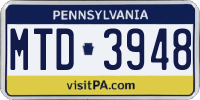 PA license plate MTD3948