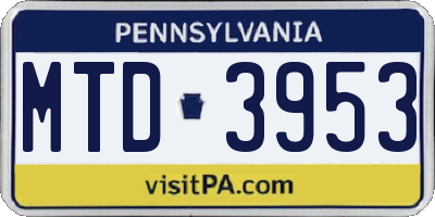 PA license plate MTD3953