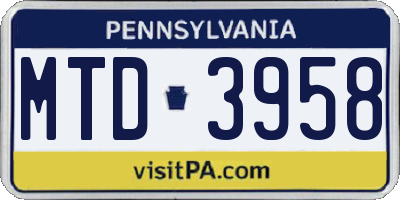 PA license plate MTD3958