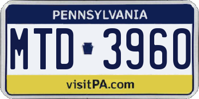 PA license plate MTD3960