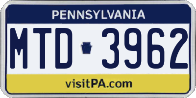 PA license plate MTD3962