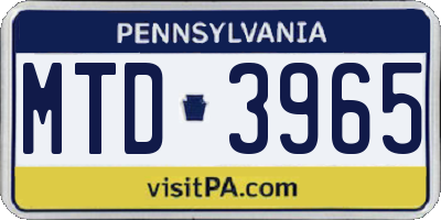 PA license plate MTD3965