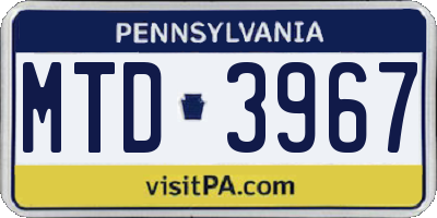 PA license plate MTD3967