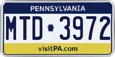 PA license plate MTD3972