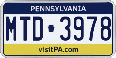PA license plate MTD3978