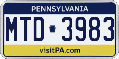 PA license plate MTD3983
