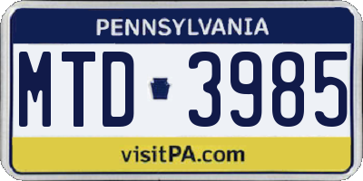 PA license plate MTD3985
