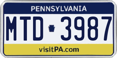 PA license plate MTD3987