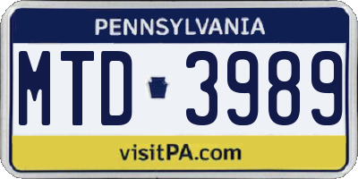 PA license plate MTD3989