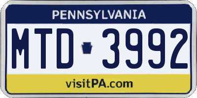 PA license plate MTD3992