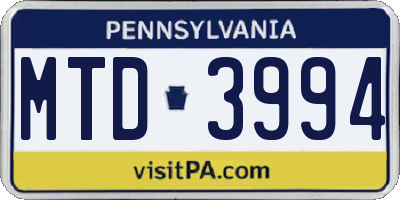 PA license plate MTD3994