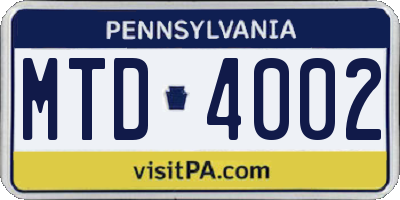 PA license plate MTD4002
