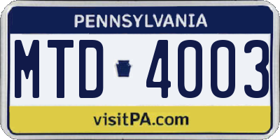 PA license plate MTD4003