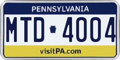 PA license plate MTD4004