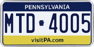 PA license plate MTD4005