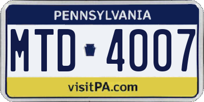 PA license plate MTD4007