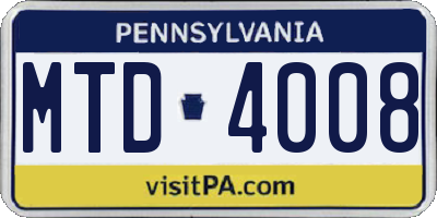 PA license plate MTD4008