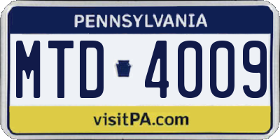 PA license plate MTD4009