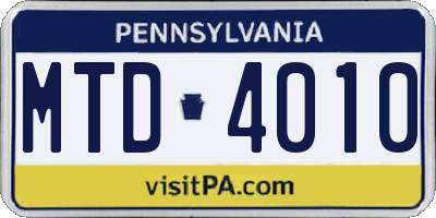 PA license plate MTD4010