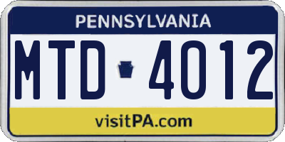 PA license plate MTD4012