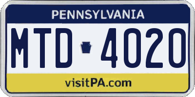 PA license plate MTD4020