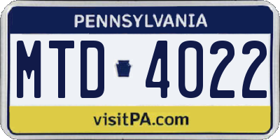 PA license plate MTD4022