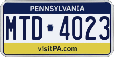 PA license plate MTD4023