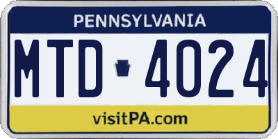 PA license plate MTD4024