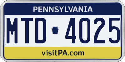 PA license plate MTD4025
