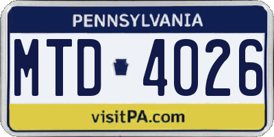 PA license plate MTD4026