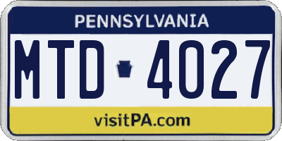 PA license plate MTD4027