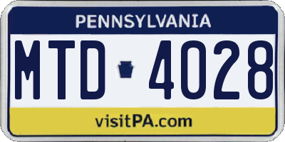 PA license plate MTD4028