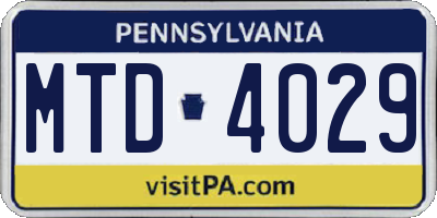 PA license plate MTD4029