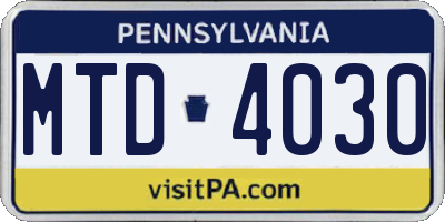 PA license plate MTD4030