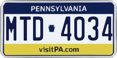 PA license plate MTD4034