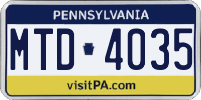 PA license plate MTD4035