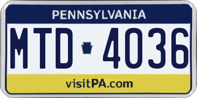 PA license plate MTD4036