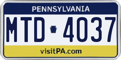 PA license plate MTD4037