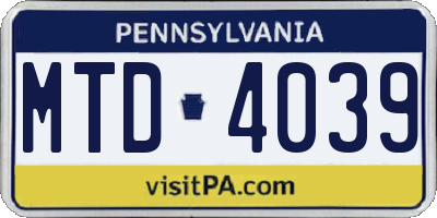 PA license plate MTD4039