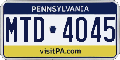 PA license plate MTD4045