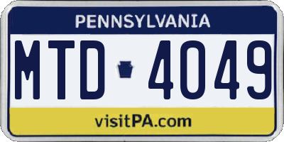 PA license plate MTD4049