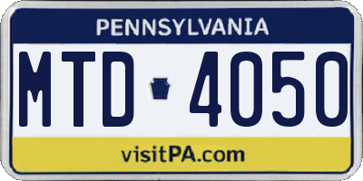 PA license plate MTD4050