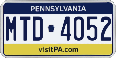PA license plate MTD4052