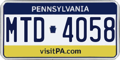 PA license plate MTD4058